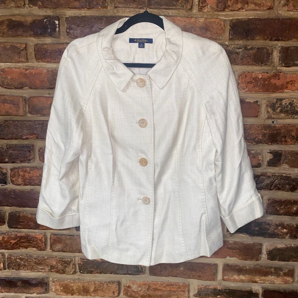 Brooks Brothers Beige Italian Silk Linen Button Up Blazer Jacket Women's Size 6